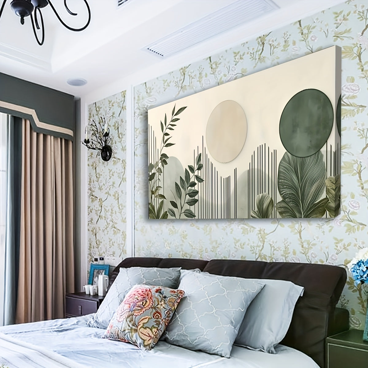 Durable Modern Geometric Wall Art with Organic Lines – Soft Green Minimalist Landscape Canvas Decor, Solid Wood Frame, Ready to Hang for Living Room, Bedroom, or Office, Wall Decor