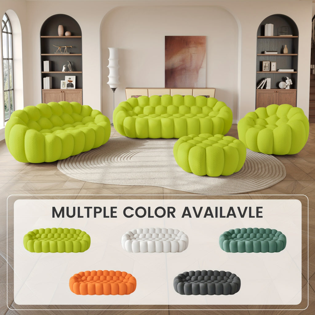 98'' Modern Upholstered Curved Sofa, 3 Seater Mesh Fabric Floor Sofa, 3D Honeycomb Shape Curved Couch for Living Room