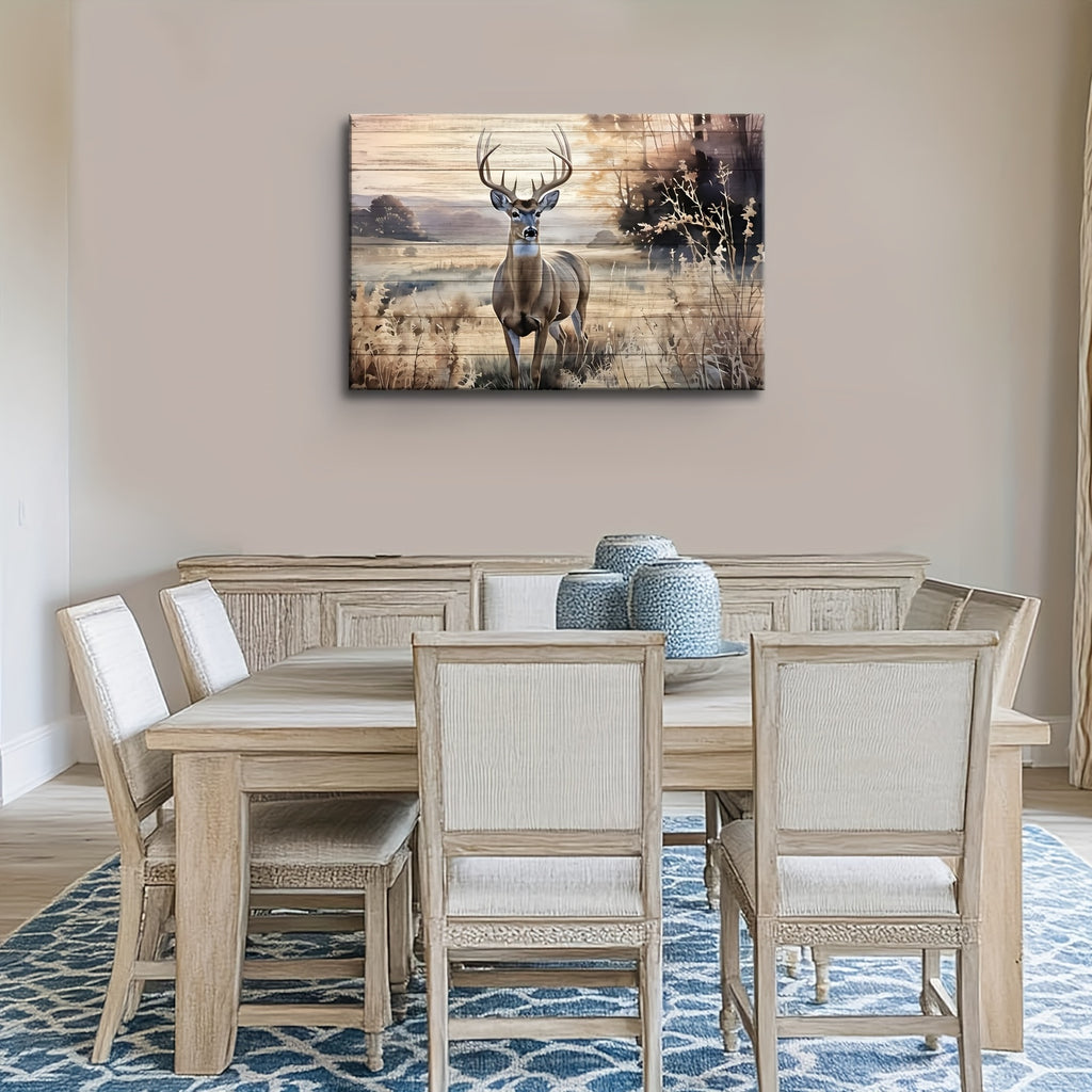 2D Flat, 2D Flat, Artistic Frame for Home Decor - Deer in The Grasslands of The Forest - Canvas Print for Cabin Living Spaces, Bedrooms, And Offices