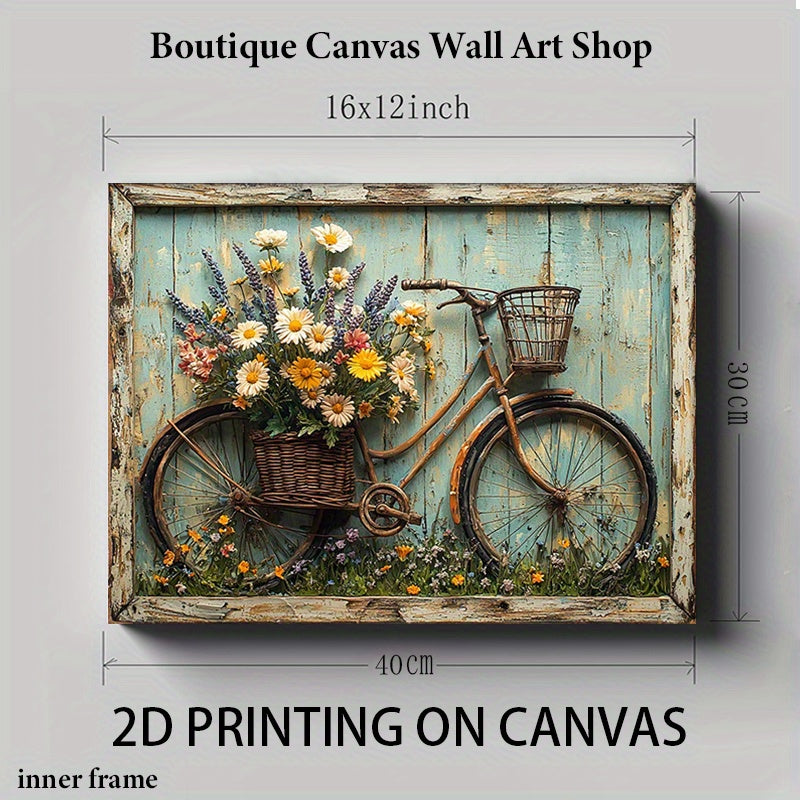 2D Flat, 1pc  and Blooming Flower Canvas Wall Art- Shabby Style Wooden Background, 12x16inch Country Landscape Painting Living Room Decoration, Kitchen Decoration Spring, Decoration, Pastoral Artwork, High-Quality Printing, 2D Flat, Room Decoration