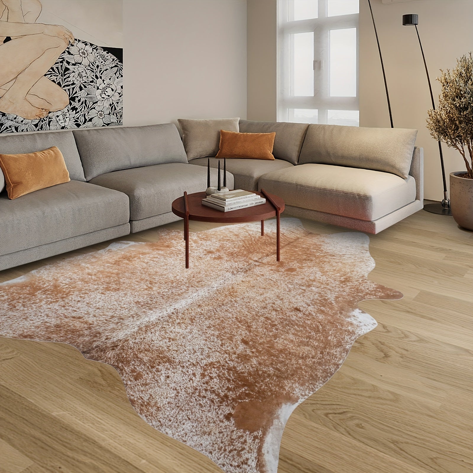 Faux Cowhide Rug, Western Style 6.2 X 5.2 Feet Thickened And Non-Slip for Living Room And Bedroom, Handmade Animal Print Floor Mat