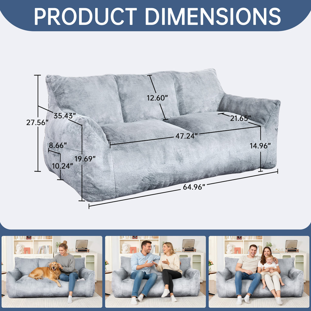 Modern Faux Fur Loveseat Couch for Small Space, Living Room Oversized Lounge Bean Bag Sofa with Memory Foam, Lazy Sofa with Soft Stuffed Filling for Apartment, Big Comfy Boneless Couches for Living Room, Bedroom