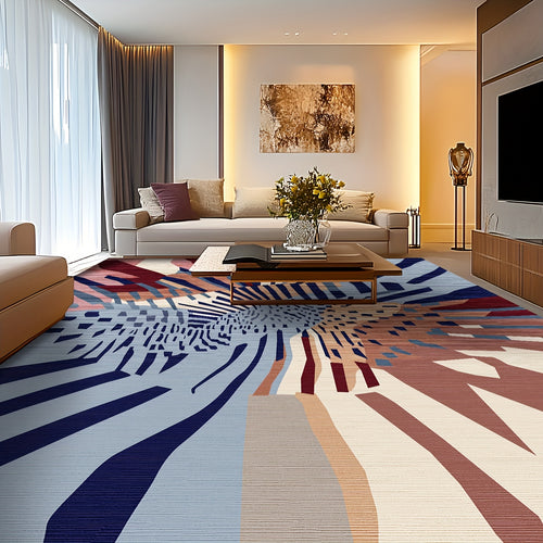 1pc Washable Modern Area Rug | Super Soft Low Pile Mat, Abstract Design, Brown & Blue, Non-Slip, Non-Shedding, Rectangle Rugs for Living Room, Bedroom, Office - Polyester, Machine Made by BLUEBOW