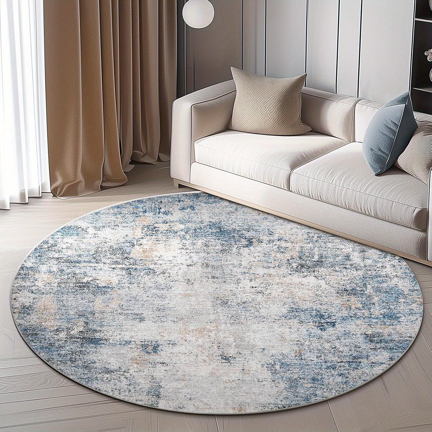Contemporary Round Area Rug for Indoor Use, Featuring a Modern Abstract Design. This Thin, Washable Carpet Is Non-Slip And Suitable for Various Spaces Like The Kitchen, Dining Room, And Living Room, Adding a Stylish Touch to Your Home Decor