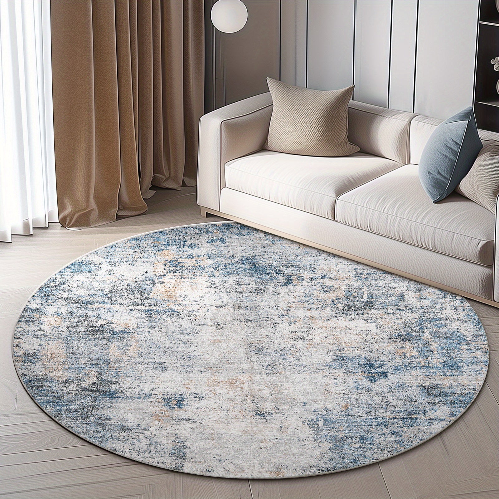 Contemporary Round Area Rug for Indoor Use, Featuring a Modern Abstract Design. This Thin, Washable Carpet Is Non-Slip And Suitable for Various Spaces Like The Kitchen, Dining Room, And Living Room, Adding a Stylish Touch to Your Home Decor