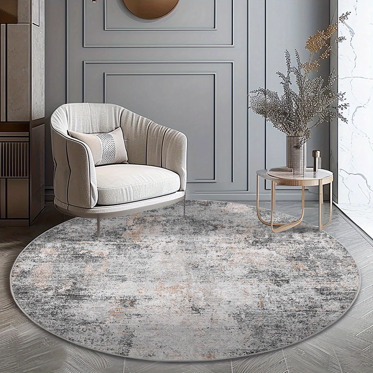 Contemporary Round Area Rug for Indoor Use, Featuring a Modern Abstract Design. This Thin, Washable Carpet Is Non-Slip And Suitable for Various Spaces Like The Kitchen, Dining Room, And Living Room, Adding a Stylish Touch to Your Home Decor