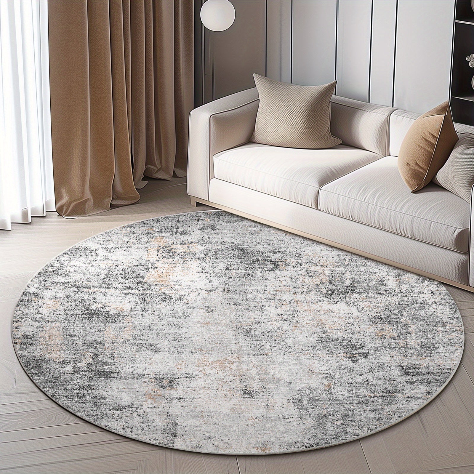 Contemporary Round Area Rug for Indoor Use, Featuring a Modern Abstract Design. This Thin, Washable Carpet Is Non-Slip And Suitable for Various Spaces Like The Kitchen, Dining Room, And Living Room, Adding a Stylish Touch to Your Home Decor