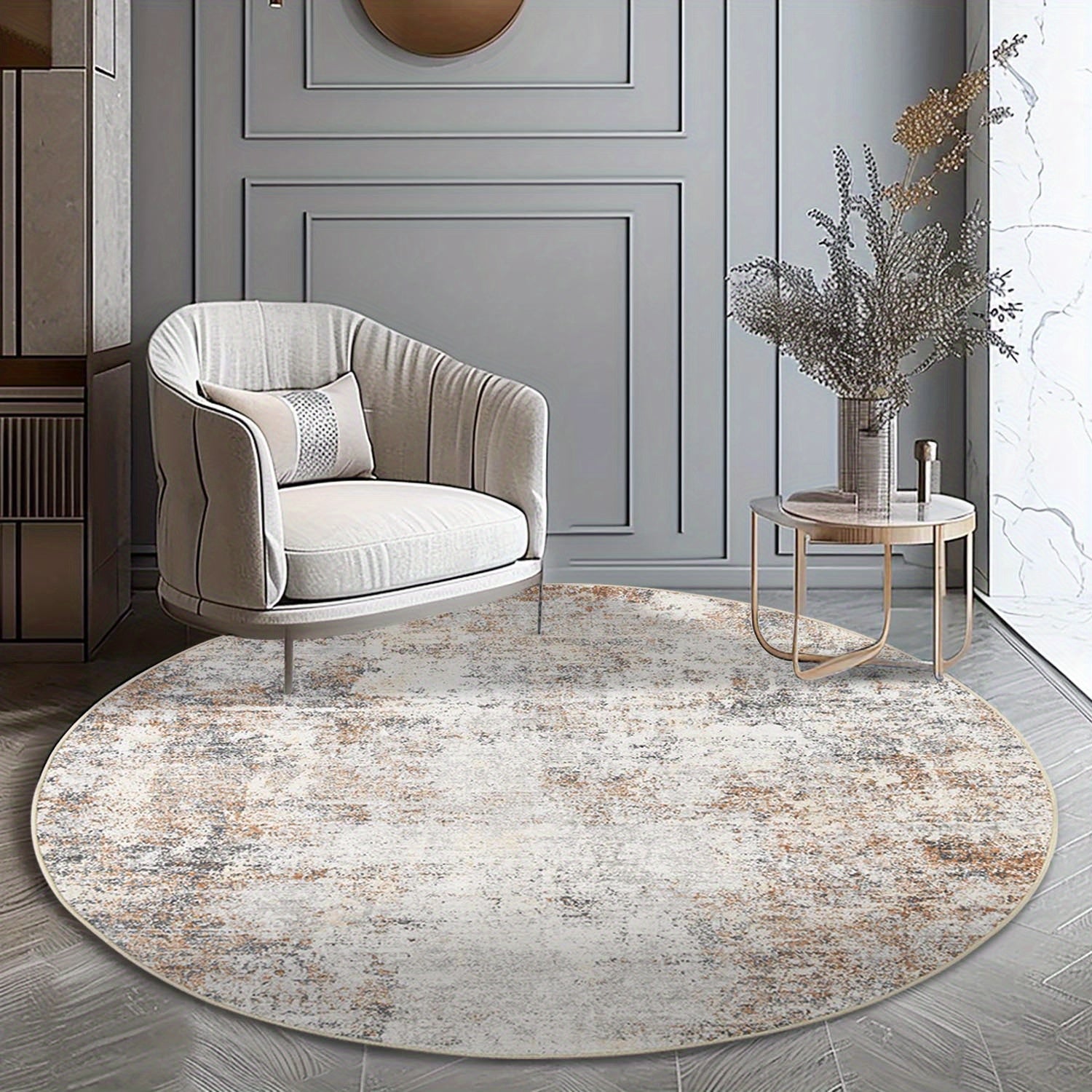 Contemporary Round Area Rug for Indoor Use, Featuring a Modern Abstract Design. This Thin, Washable Carpet Is Non-Slip And Suitable for Various Spaces Like The Kitchen, Dining Room, And Living Room, Adding a Stylish Touch to Your Home Decor