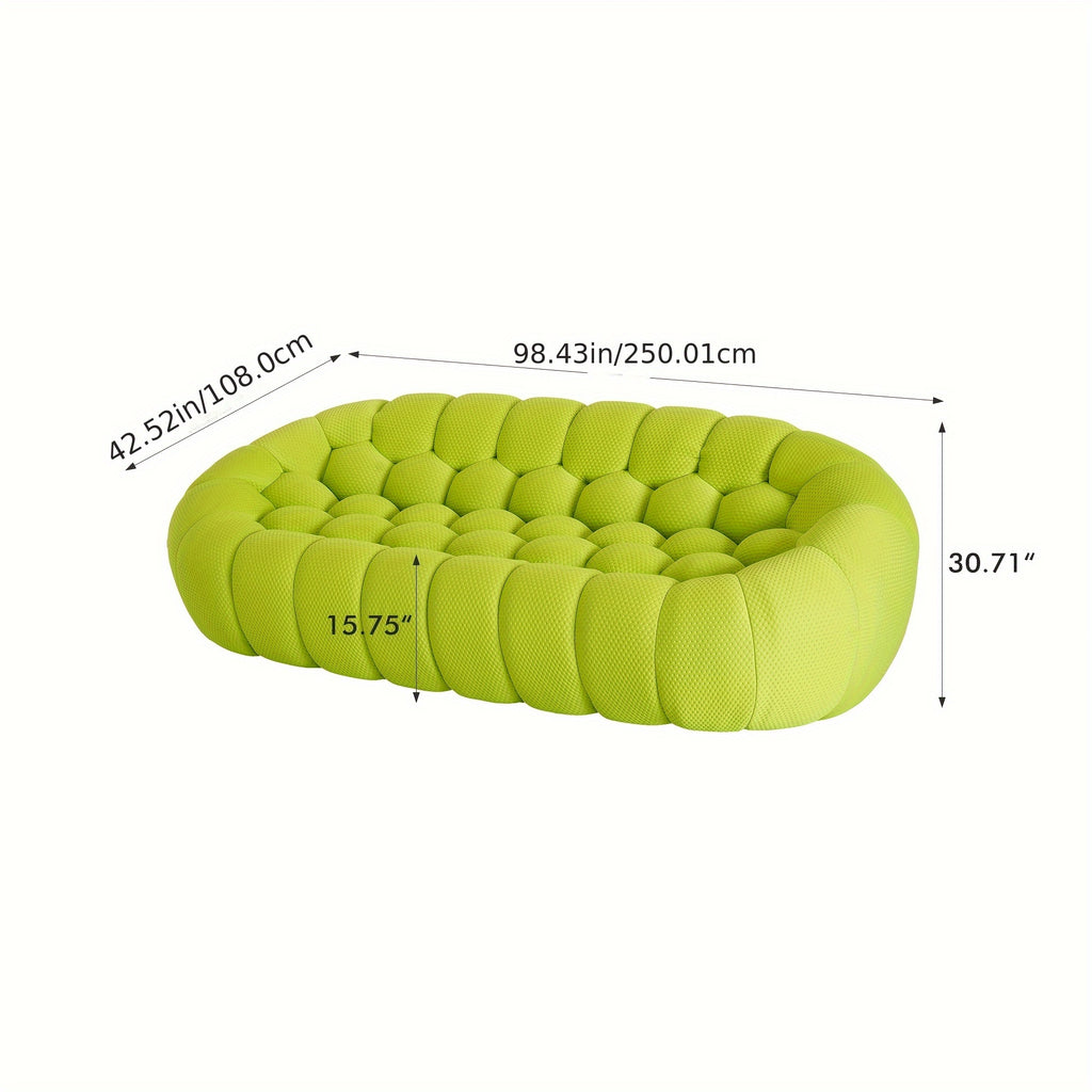 98'' Modern Upholstered Curved Sofa, 3 Seater Mesh Fabric Floor Sofa, 3D Honeycomb Shape Curved Couch for Living Room