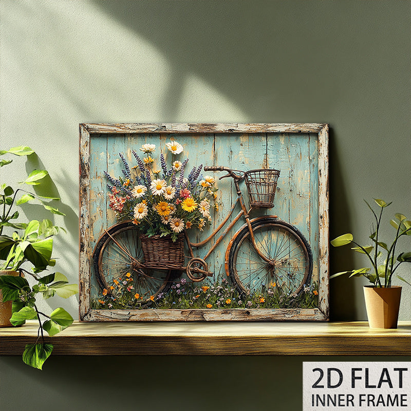 2D Flat, 1pc  and Blooming Flower Canvas Wall Art- Shabby Style Wooden Background, 12x16inch Country Landscape Painting Living Room Decoration, Kitchen Decoration Spring, Decoration, Pastoral Artwork, High-Quality Printing, 2D Flat, Room Decoration