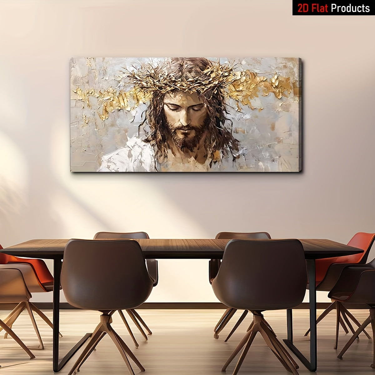2D Flat1pcs large frame canvas painting art print, religious figure with crown of thorns, high quality wall art printed poster can be hung directly, Pine frame for Christmas decoration- Perfect Gift for Art Lovers & Home Decor Enthusiasts, 2D Flat
