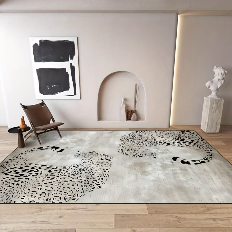 A Large Size Rug Gray Leopard Light Luxury Advanced Machine Washable Vintage Living Room Rug Black And White Simple Wind Bedroom Bed Blanket. Indoor And Outdoor  Carpet.