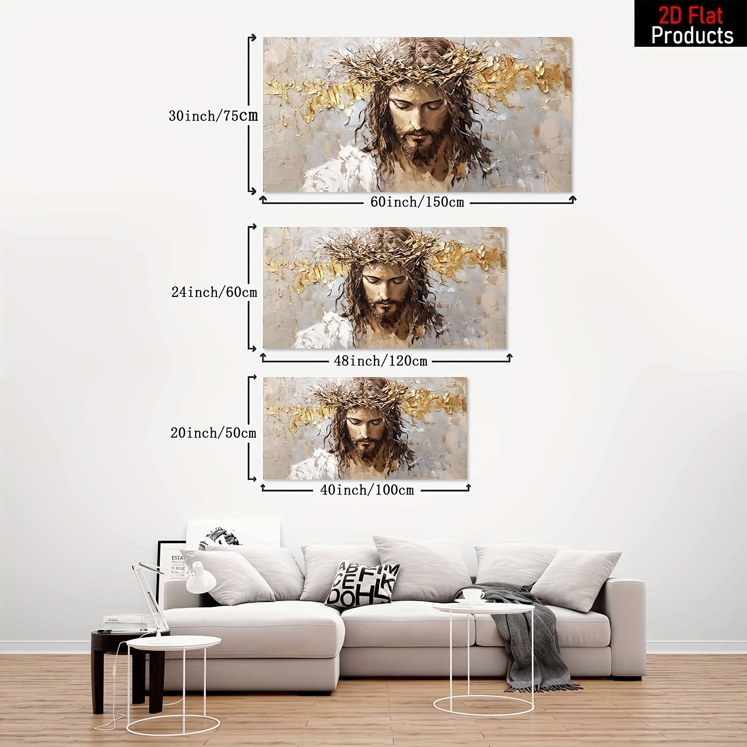 2D Flat1pcs large frame canvas painting art print, religious figure with crown of thorns, high quality wall art printed poster can be hung directly, Pine frame for Christmas decoration- Perfect Gift for Art Lovers & Home Decor Enthusiasts, 2D Flat
