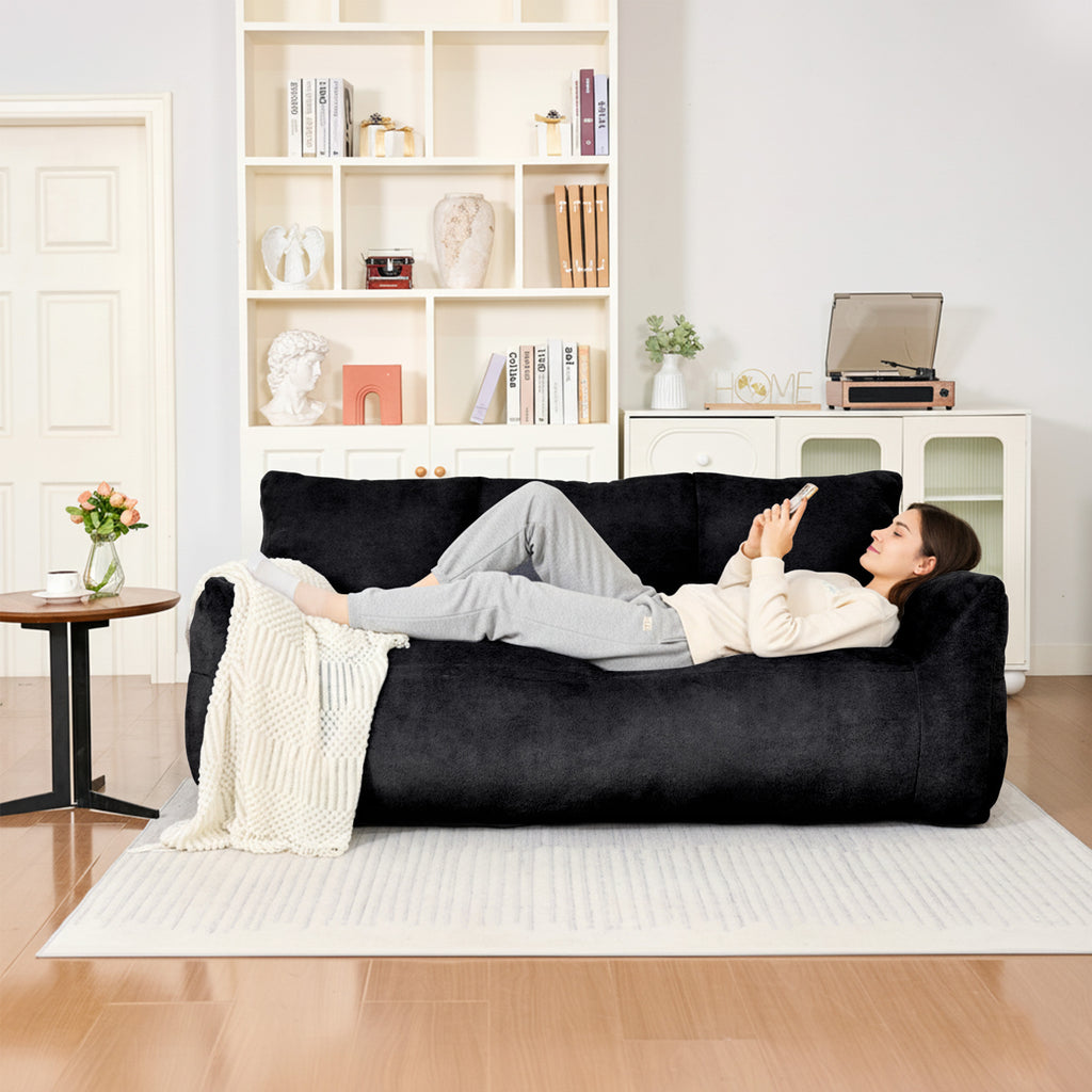 Modern Faux Fur Loveseat Couch for Small Space, Living Room Oversized Lounge Bean Bag Sofa with Memory Foam, Lazy Sofa with Soft Stuffed Filling for Apartment, Big Comfy Boneless Couches for Living Room, Bedroom