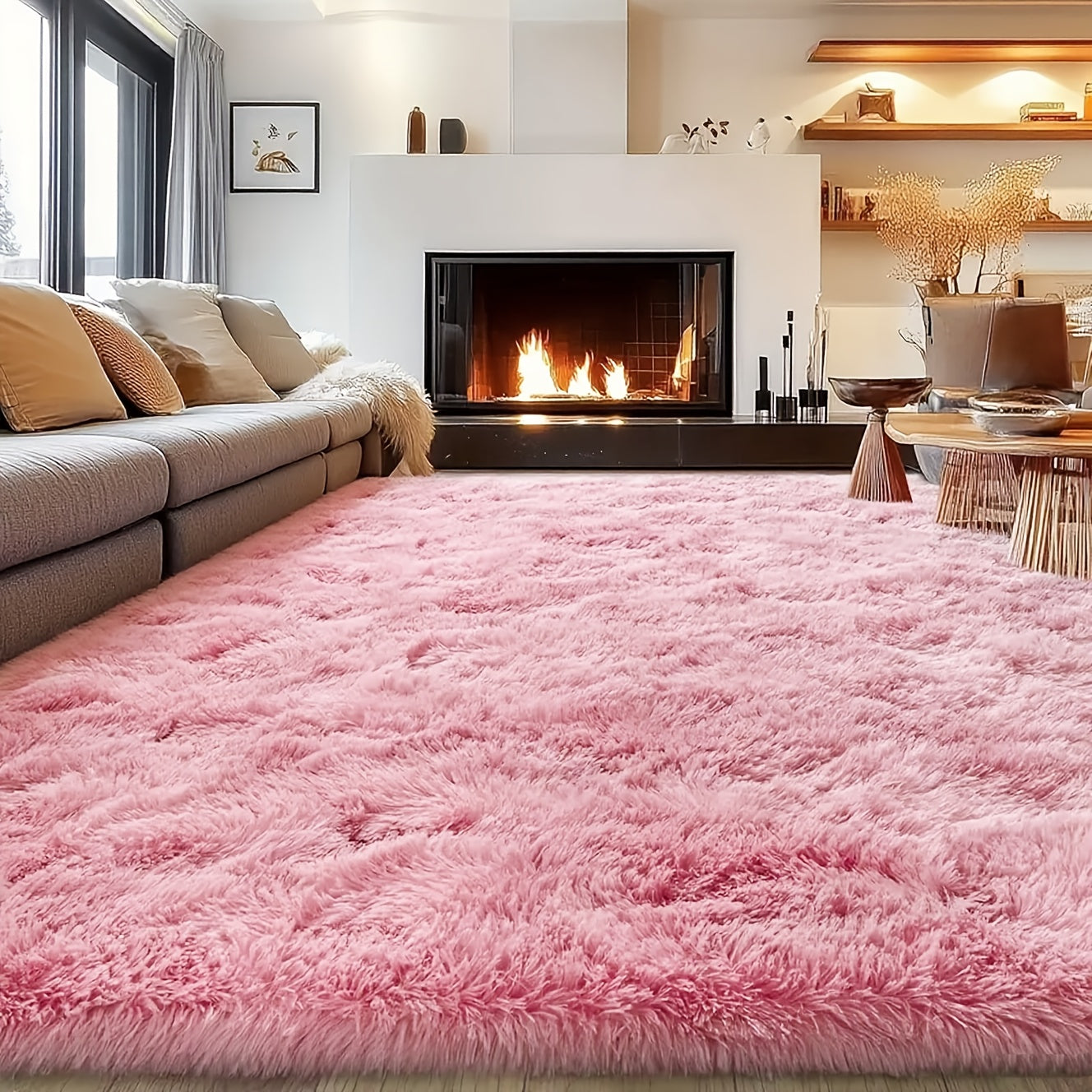 8x10 Feet Luxury Large Rug for Living Room, Fuzzy Plush Large Area Rug, Fluffy Modern Shag Non Slip Soft Furry Carpet for Bedroom Study Room Teens Dorm Home Decor Christmas Gift