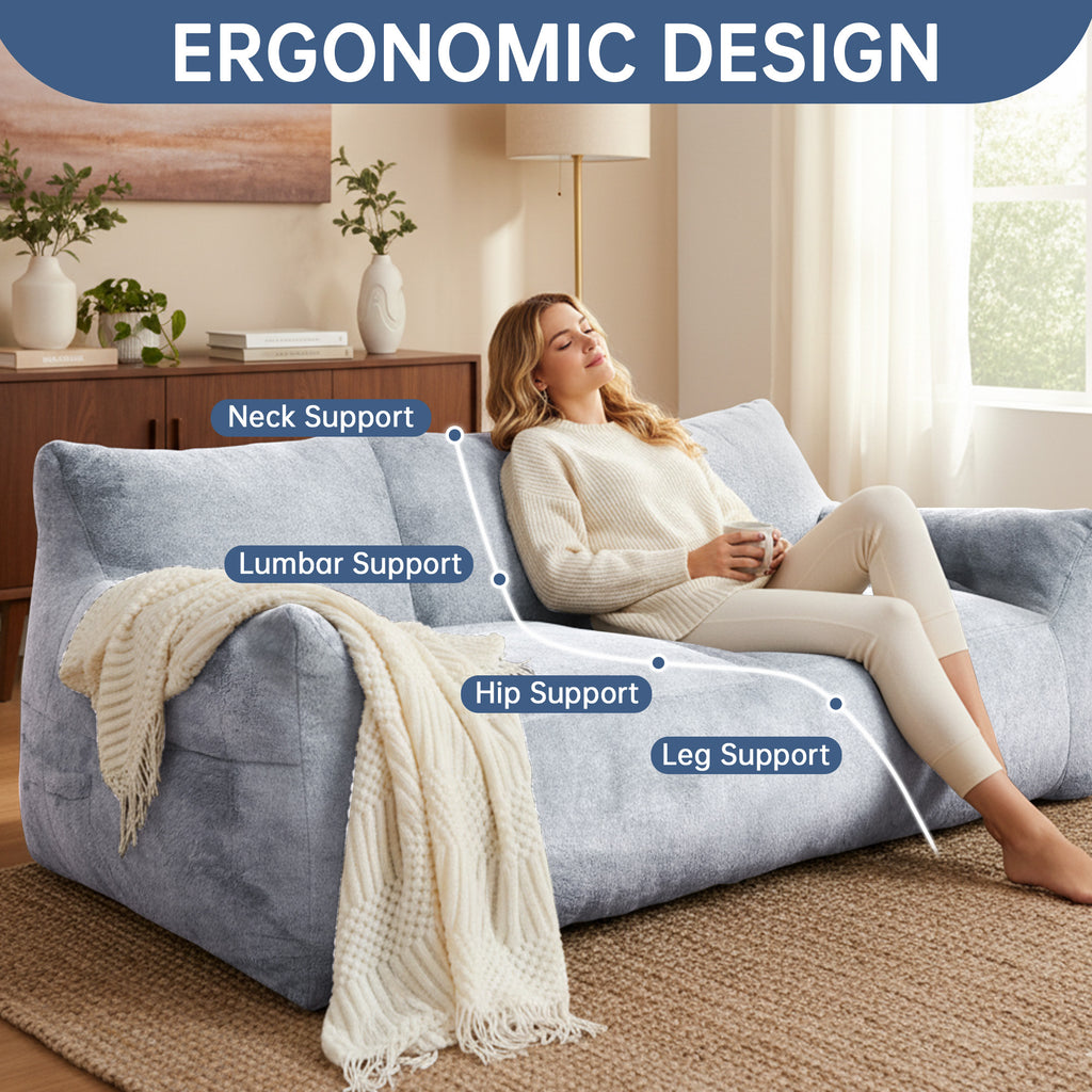 Modern Faux Fur Loveseat Couch for Small Space, Living Room Oversized Lounge Bean Bag Sofa with Memory Foam, Lazy Sofa with Soft Stuffed Filling for Apartment, Big Comfy Boneless Couches for Living Room, Bedroom