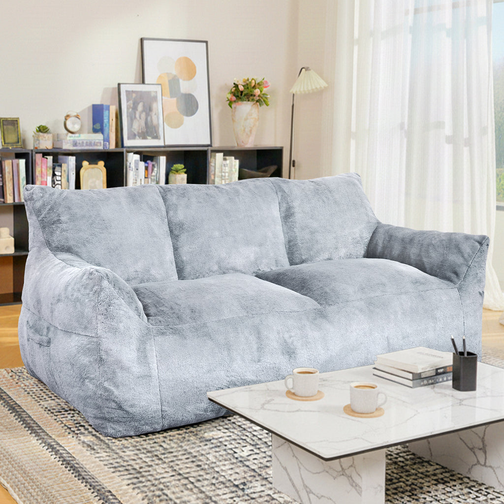 Modern Faux Fur Loveseat Couch for Small Space, Living Room Oversized Lounge Bean Bag Sofa with Memory Foam, Lazy Sofa with Soft Stuffed Filling for Apartment, Big Comfy Boneless Couches for Living Room, Bedroom