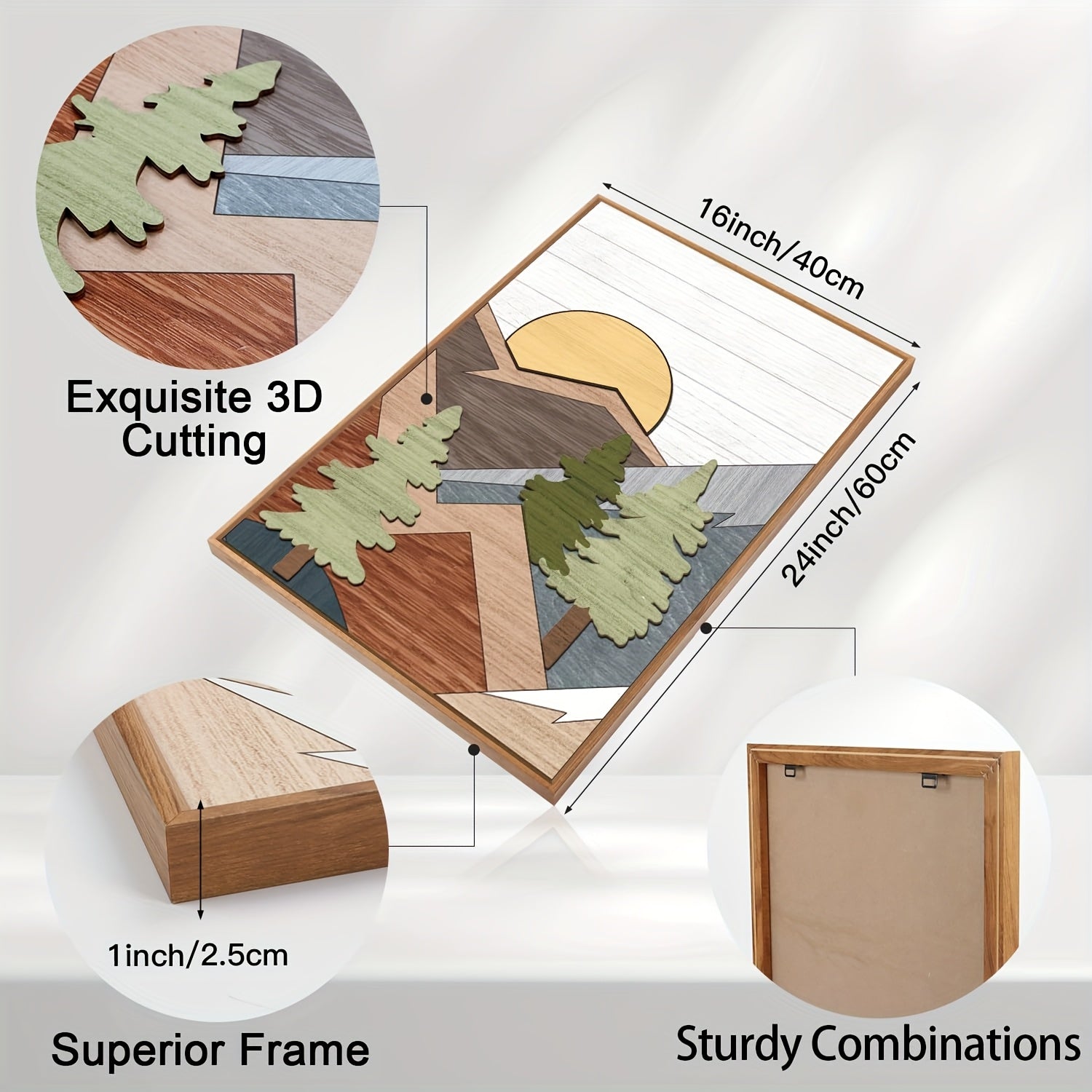 3D Wooden Mountain Wall Artwork | Framed Abstract Mountain Decor | Bohemian Nature Forest Art | Wooden Mountain Decorations | Mountain Landscape Artwork | 16\