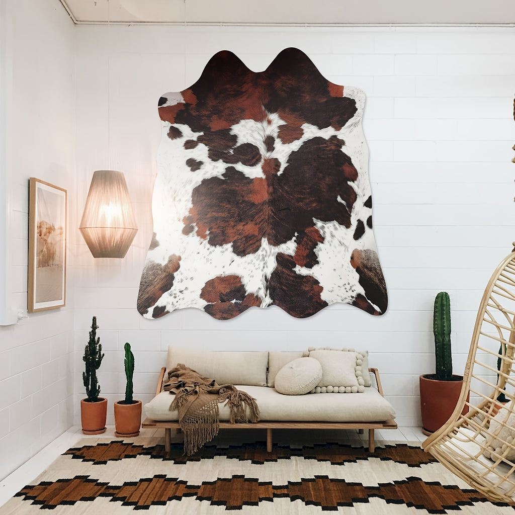 Faux Cowhide Rug, Western Style 6.2 X 5.2 Feet Thickened And Non-Slip for Living Room And Bedroom, Handmade Animal Print Floor Mat