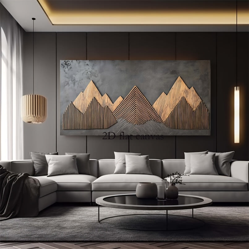 2D Flat, Canvas Wall Art 2D flat Geometric Mountains Modern Abstract Painting 1.5-inch Framed Picture Living Room Bedroom Office Home Decoration High Quality Print on Canvas