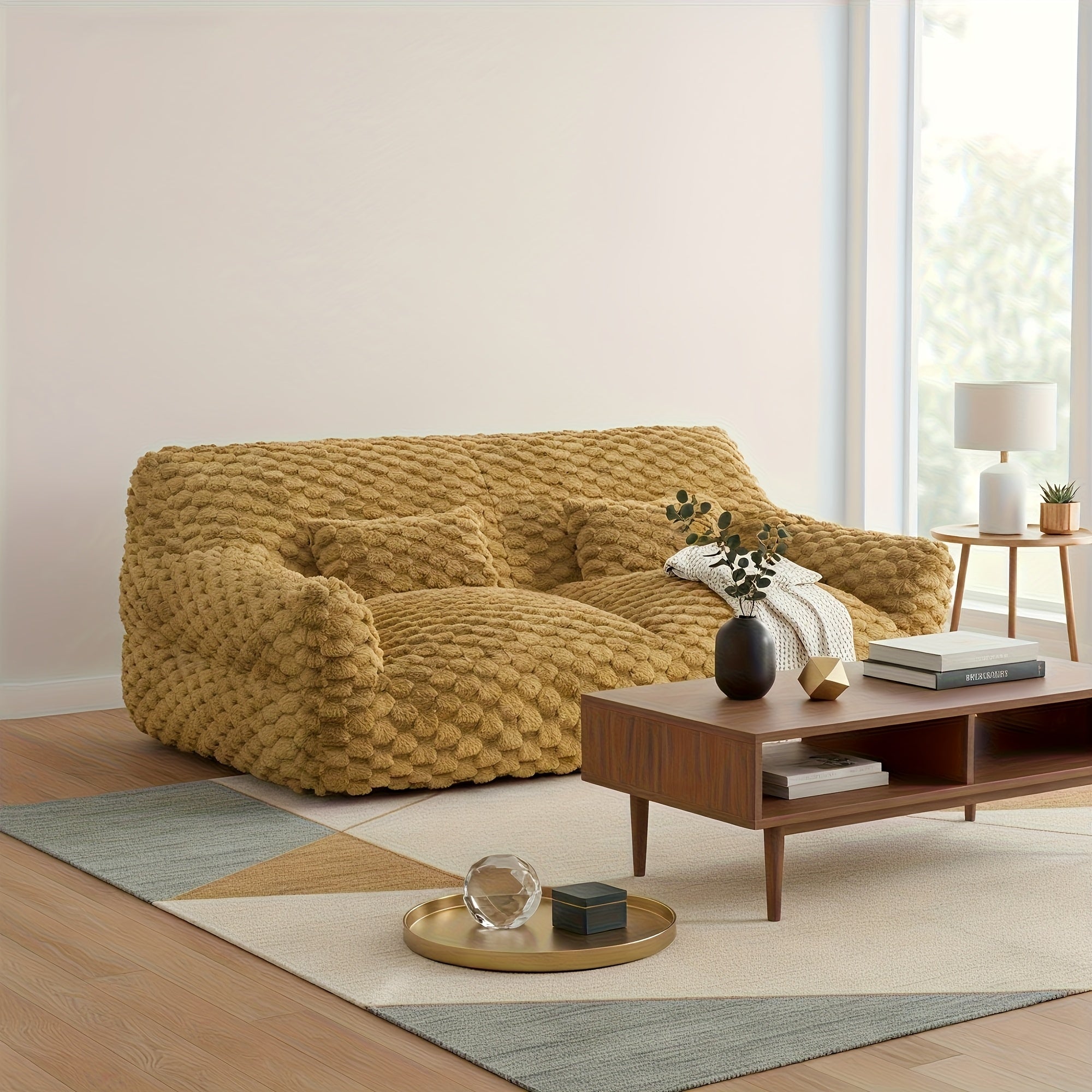 Green Plush Lazy Sofa Bed with 2 Pillows - Convertible Bean Bag Chair, No Assembly Required, Multi-Functional Sleeper Couch for Small Spaces, Durable Fabric Lounge Bed with Easy-Clean Surface, Ideal for Game Rooms, Living Room & Guest Accommodation