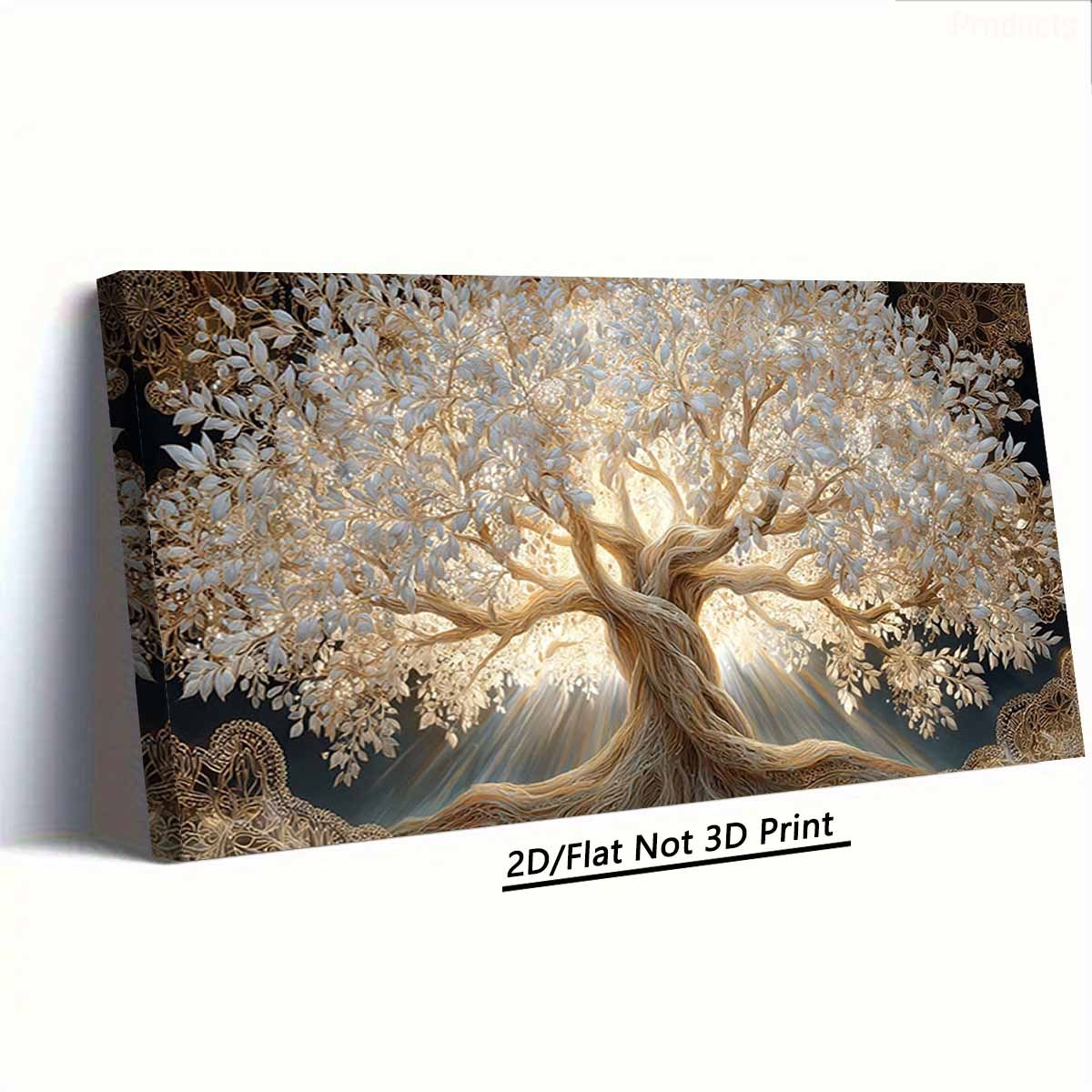 2D Flat, 1pc Large Tree of Life Wall Art - Modern Rustic Horizontal Canvas Painting with Wrap-Around Wood Frame, Suitable for Living Room, Bedroom, Office Decor, Housewarming Gift, Ink Canvas Tree of Life Design for Horizontal Hanging, 2D Flat