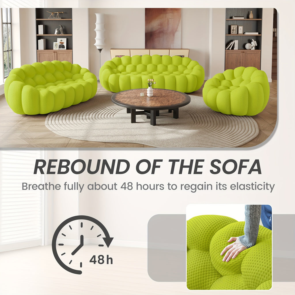 98'' Modern Upholstered Curved Sofa, 3 Seater Mesh Fabric Floor Sofa, 3D Honeycomb Shape Curved Couch for Living Room