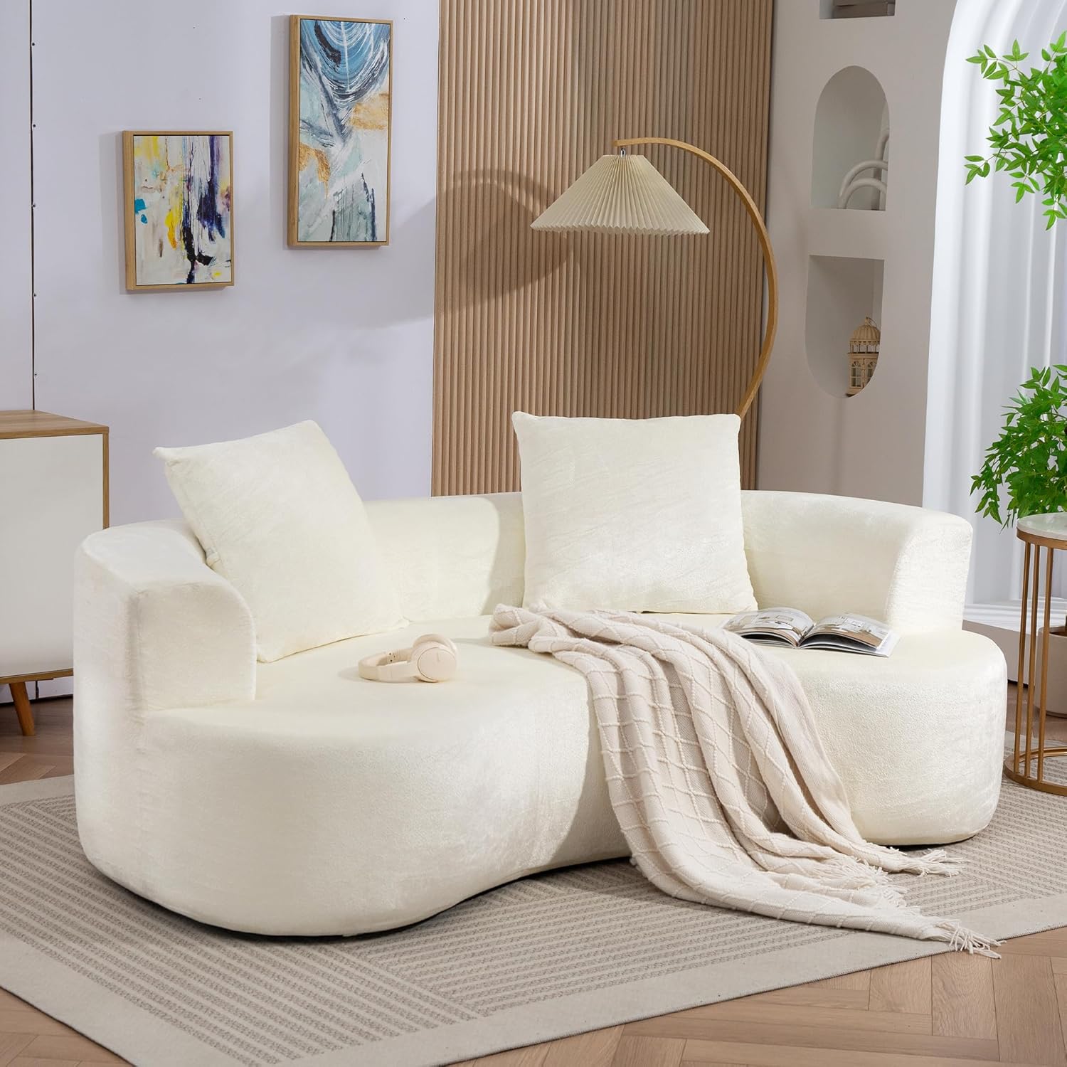 Green U-Shape Cloud Couch, Compression Sofas For Living Room, Chenille Fabric Memory Foam Sofa No Assembly Required