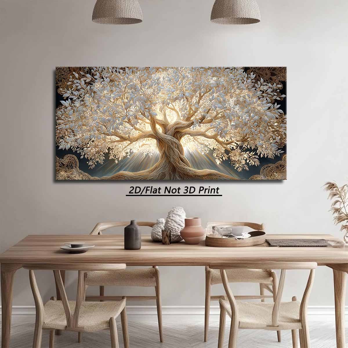 2D Flat, 1pc Large Tree of Life Wall Art - Modern Rustic Horizontal Canvas Painting with Wrap-Around Wood Frame, Suitable for Living Room, Bedroom, Office Decor, Housewarming Gift, Ink Canvas Tree of Life Design for Horizontal Hanging, 2D Flat