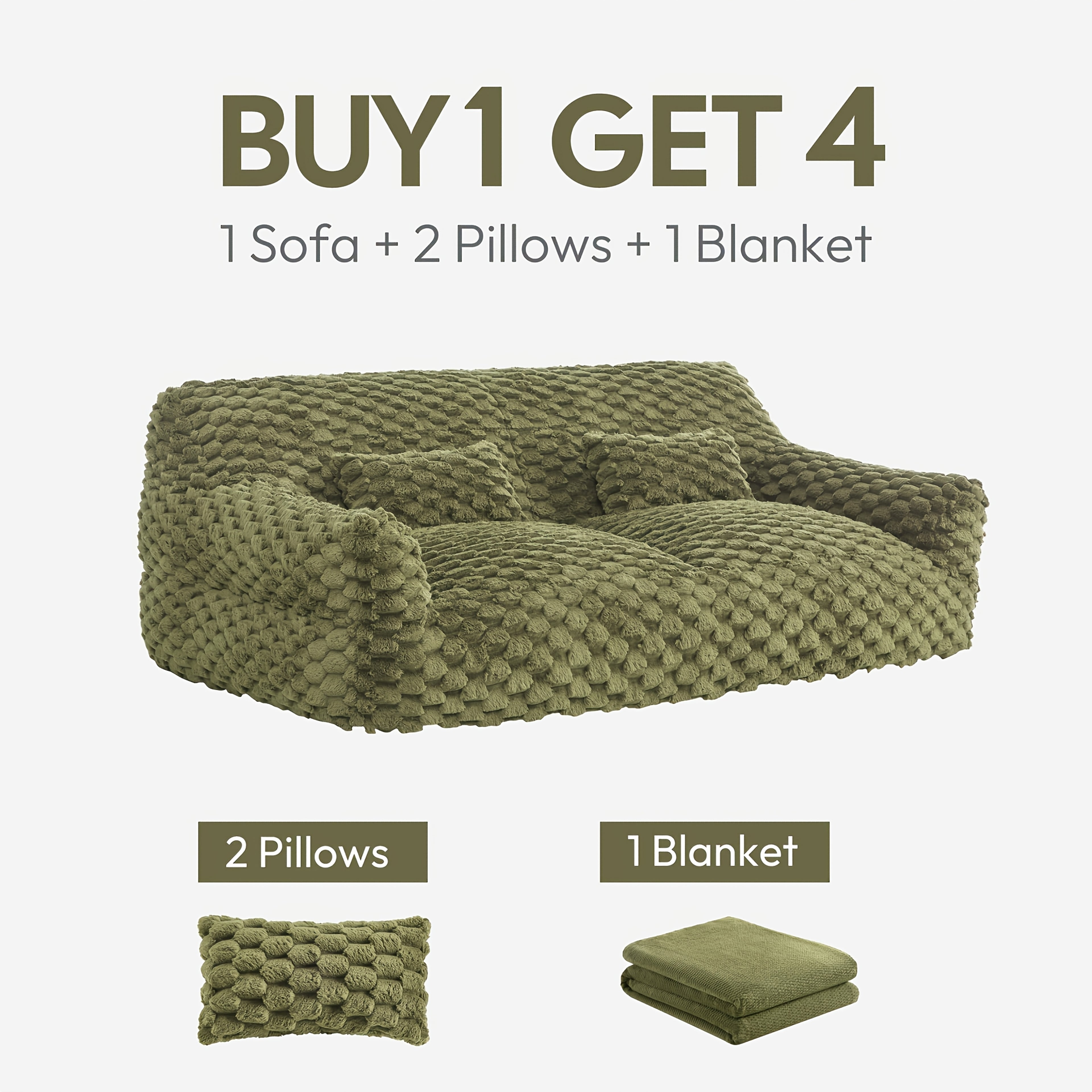 Green Plush Lazy Sofa Bed with 2 Pillows - Convertible Bean Bag Chair, No Assembly Required, Multi-Functional Sleeper Couch for Small Spaces, Durable Fabric Lounge Bed with Easy-Clean Surface, Ideal for Game Rooms, Living Room & Guest Accommodation