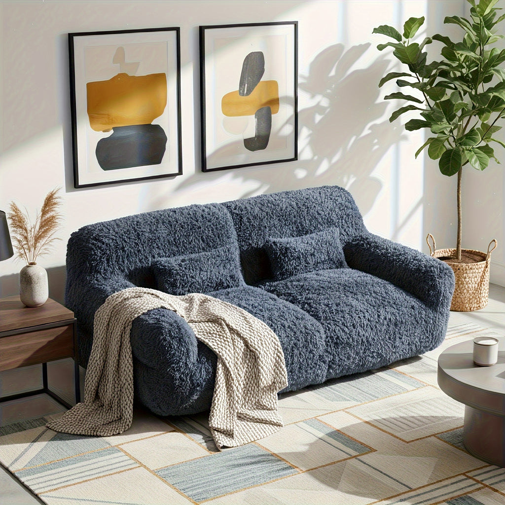 Green Plush Lazy Sofa Bed with 2 Pillows - Convertible Bean Bag Chair, No Assembly Required, Multi-Functional Sleeper Couch for Small Spaces, Durable Fabric Lounge Bed with Easy-Clean Surface, Ideal for Game Rooms, Living Room & Guest Accommodation