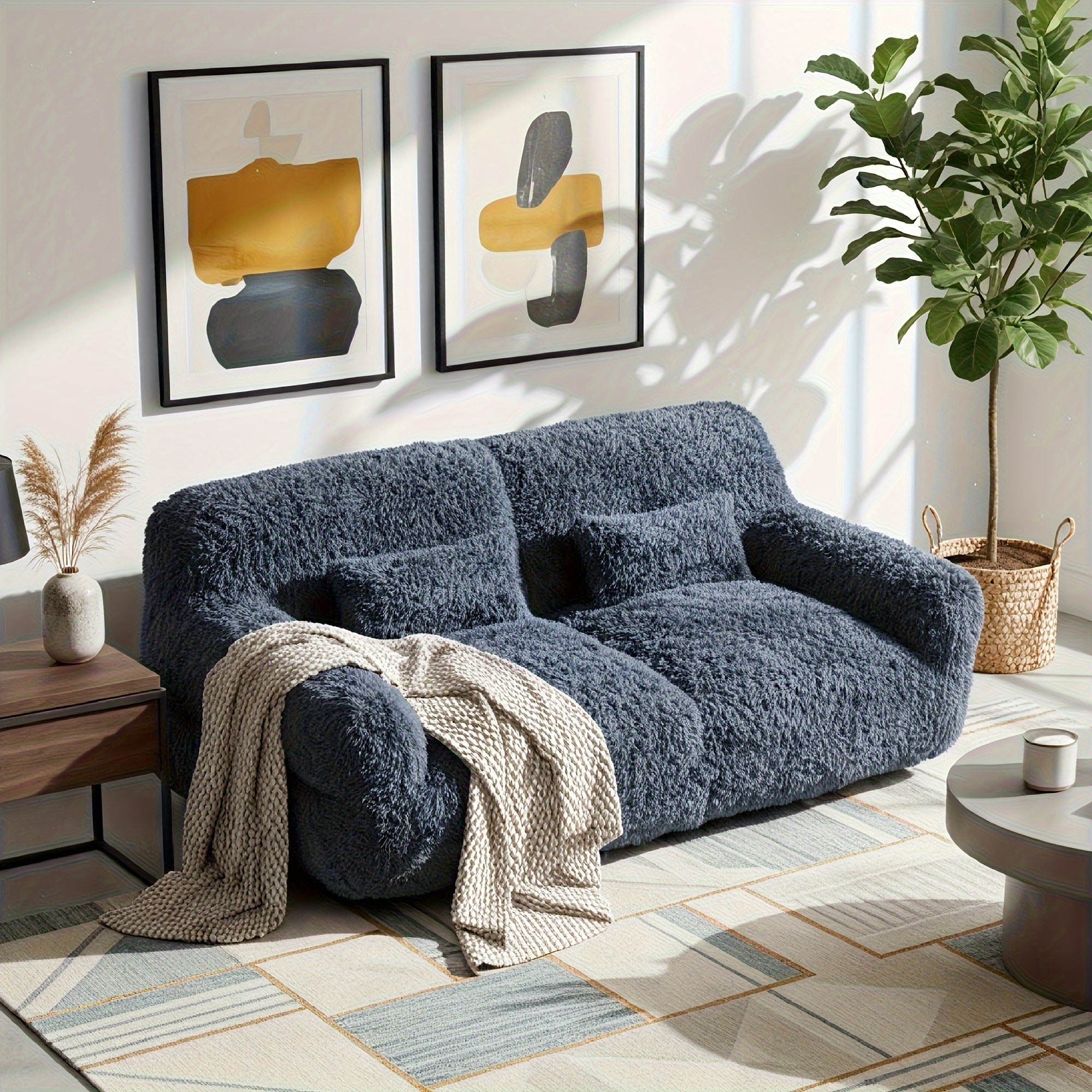 Green Plush Lazy Sofa Bed with 2 Pillows - Convertible Bean Bag Chair, No Assembly Required, Multi-Functional Sleeper Couch for Small Spaces, Durable Fabric Lounge Bed with Easy-Clean Surface, Ideal for Game Rooms, Living Room & Guest Accommodation