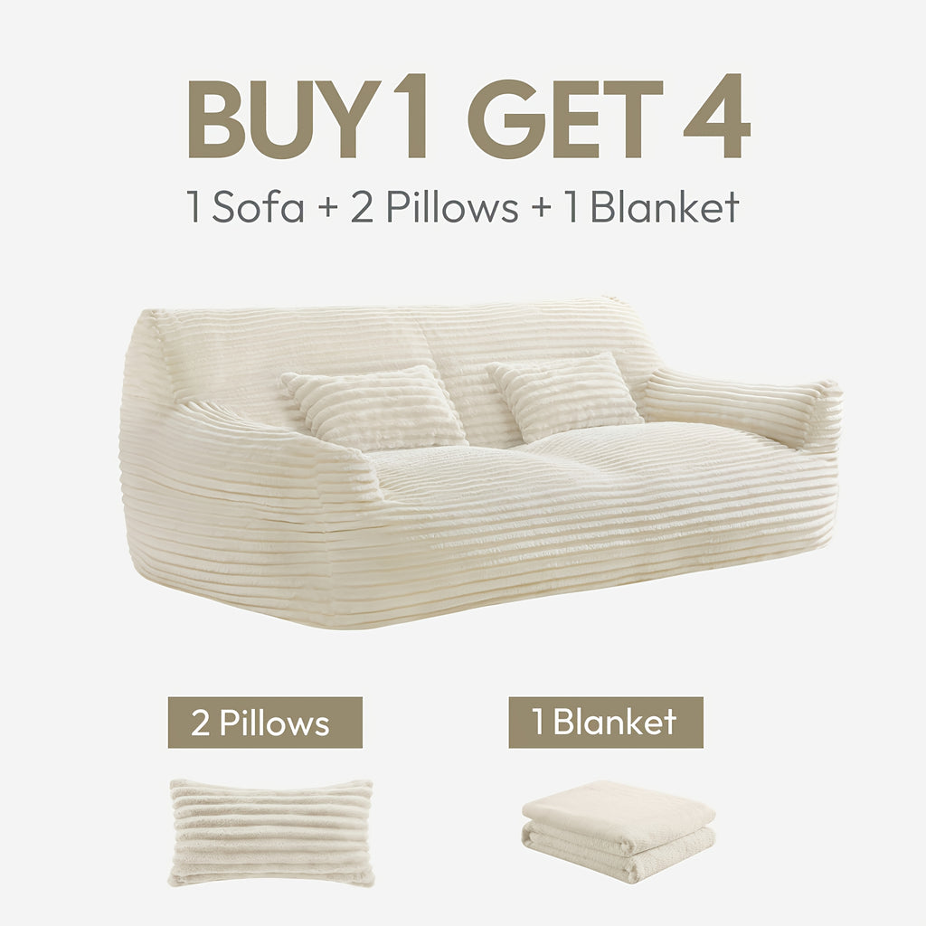 Green Plush Lazy Sofa Bed with 2 Pillows - Convertible Bean Bag Chair, No Assembly Required, Multi-Functional Sleeper Couch for Small Spaces, Durable Fabric Lounge Bed with Easy-Clean Surface, Ideal for Game Rooms, Living Room & Guest Accommodation