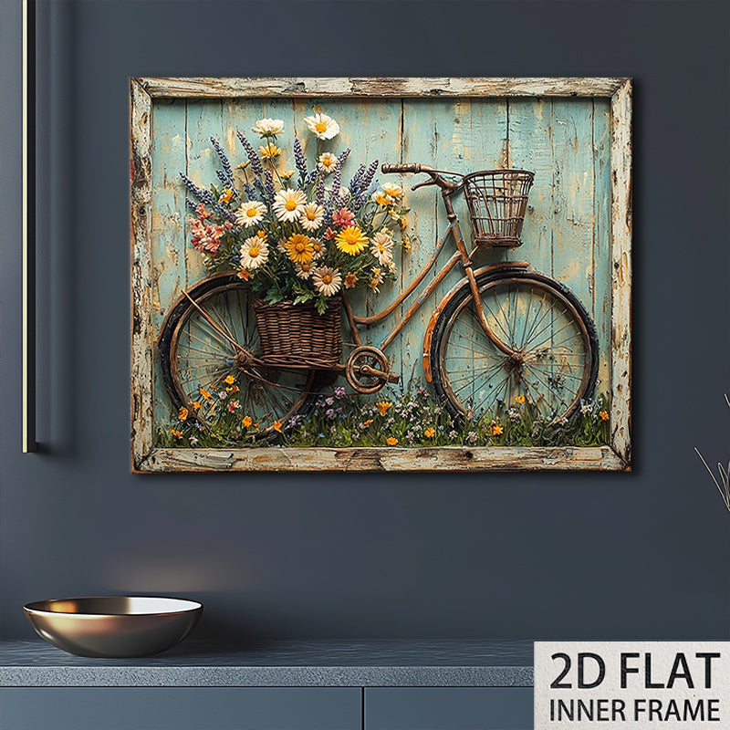 2D Flat, 1pc  and Blooming Flower Canvas Wall Art- Shabby Style Wooden Background, 12x16inch Country Landscape Painting Living Room Decoration, Kitchen Decoration Spring, Decoration, Pastoral Artwork, High-Quality Printing, 2D Flat, Room Decoration
