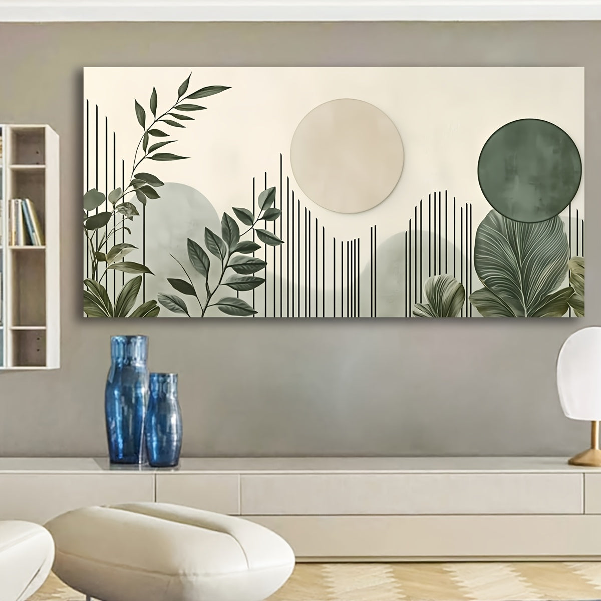 Durable Modern Geometric Wall Art with Organic Lines – Soft Green Minimalist Landscape Canvas Decor, Solid Wood Frame, Ready to Hang for Living Room, Bedroom, or Office, Wall Decor