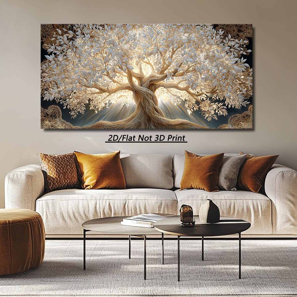 2D Flat, 1pc Large Tree of Life Wall Art - Modern Rustic Horizontal Canvas Painting with Wrap-Around Wood Frame, Suitable for Living Room, Bedroom, Office Decor, Housewarming Gift, Ink Canvas Tree of Life Design for Horizontal Hanging, 2D Flat