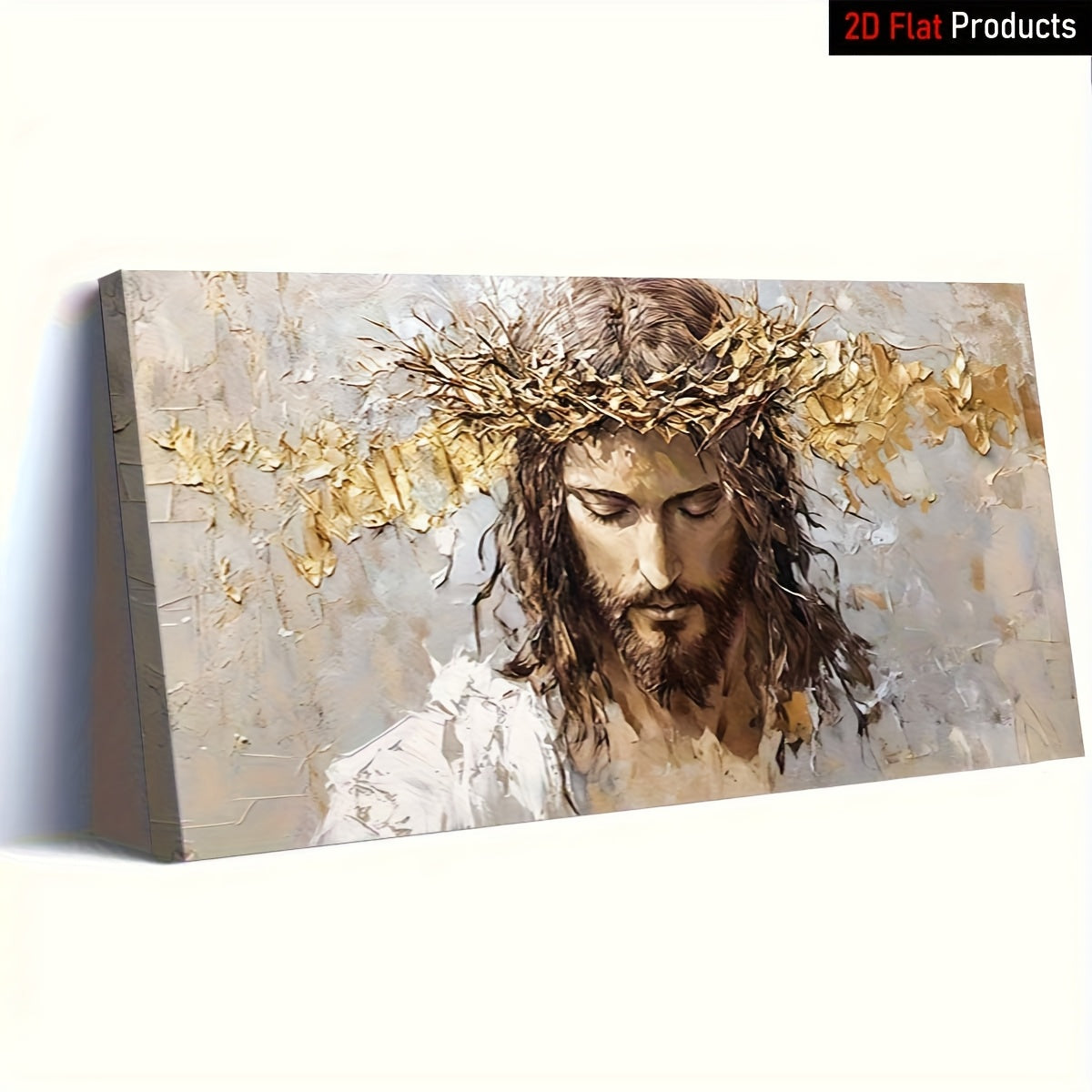 2D Flat1pcs large frame canvas painting art print, religious figure with crown of thorns, high quality wall art printed poster can be hung directly, Pine frame for Christmas decoration- Perfect Gift for Art Lovers & Home Decor Enthusiasts, 2D Flat