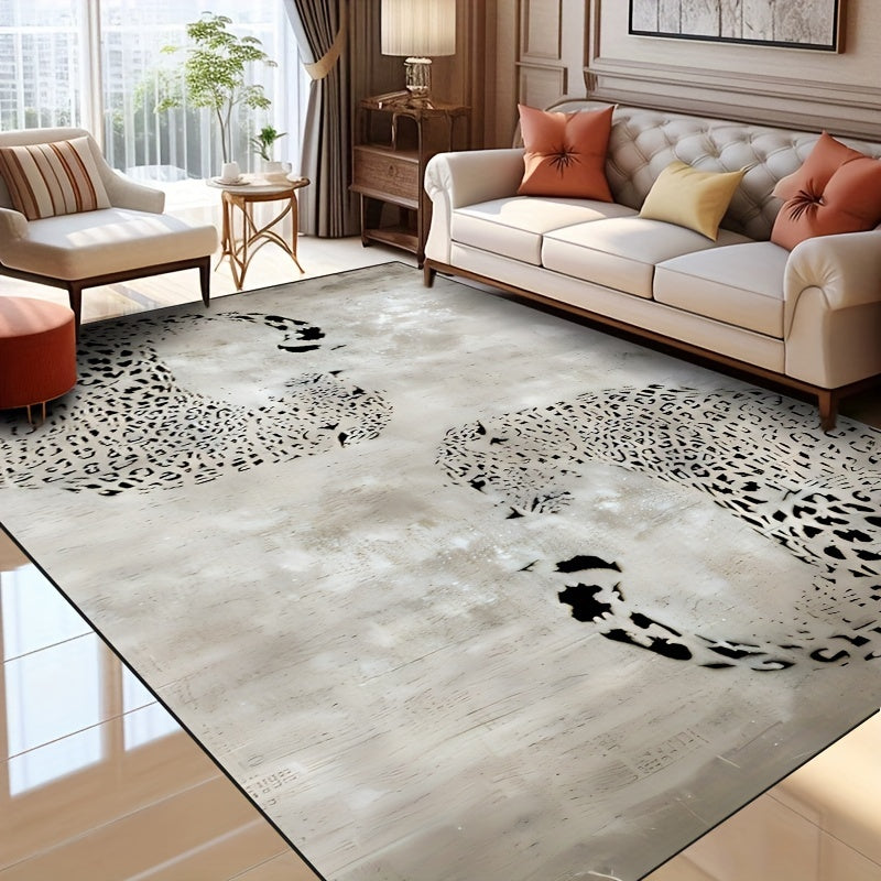A Large Size Rug Gray Leopard Light Luxury Advanced Machine Washable Vintage Living Room Rug Black And White Simple Wind Bedroom Bed Blanket. Indoor And Outdoor  Carpet.