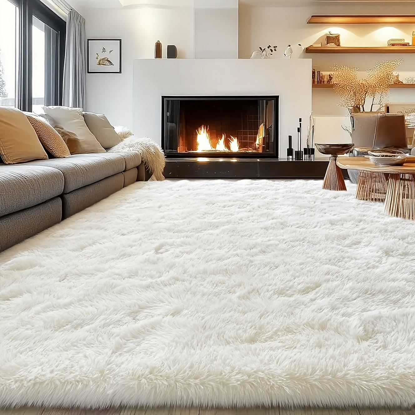 8x10 Feet Luxury Large Rug for Living Room, Fuzzy Plush Large Area Rug, Fluffy Modern Shag Non Slip Soft Furry Carpet for Bedroom Study Room Teens Dorm Home Decor Christmas Gift