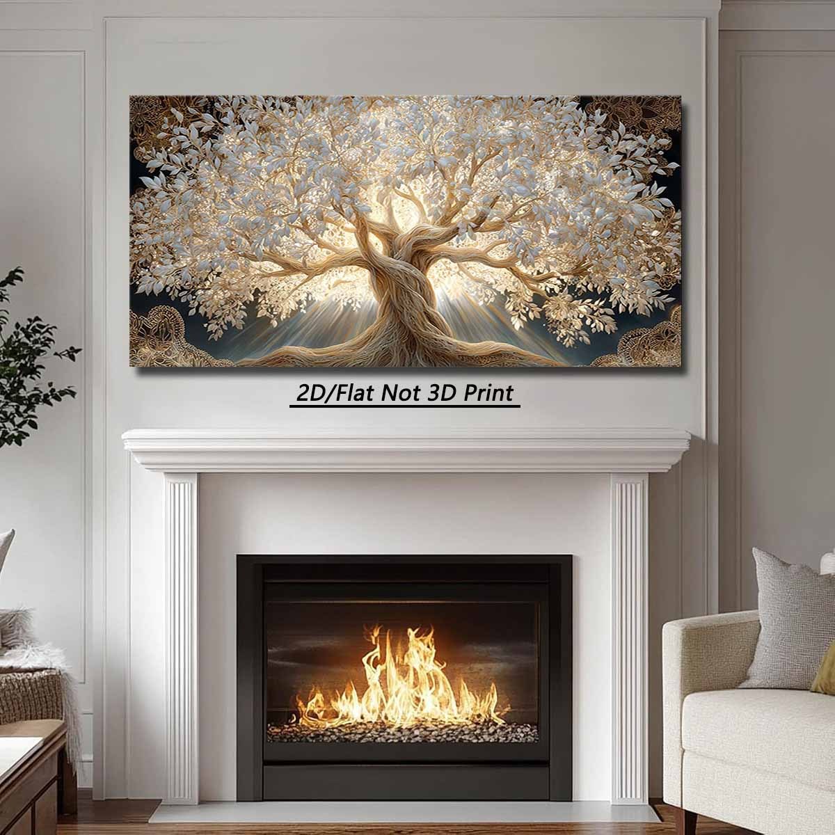 2D Flat, 1pc Large Tree of Life Wall Art - Modern Rustic Horizontal Canvas Painting with Wrap-Around Wood Frame, Suitable for Living Room, Bedroom, Office Decor, Housewarming Gift, Ink Canvas Tree of Life Design for Horizontal Hanging, 2D Flat