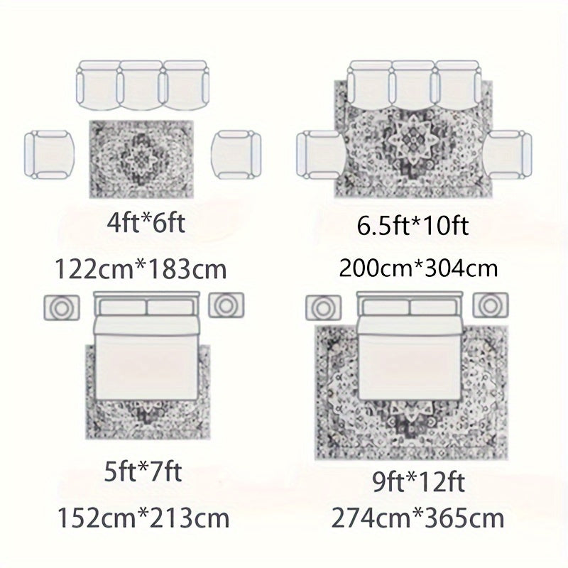 A Large Size Rug Gray Leopard Light Luxury Advanced Machine Washable Vintage Living Room Rug Black And White Simple Wind Bedroom Bed Blanket. Indoor And Outdoor  Carpet.