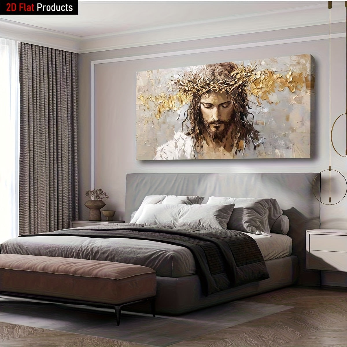 2D Flat1pcs large frame canvas painting art print, religious figure with crown of thorns, high quality wall art printed poster can be hung directly, Pine frame for Christmas decoration- Perfect Gift for Art Lovers & Home Decor Enthusiasts, 2D Flat