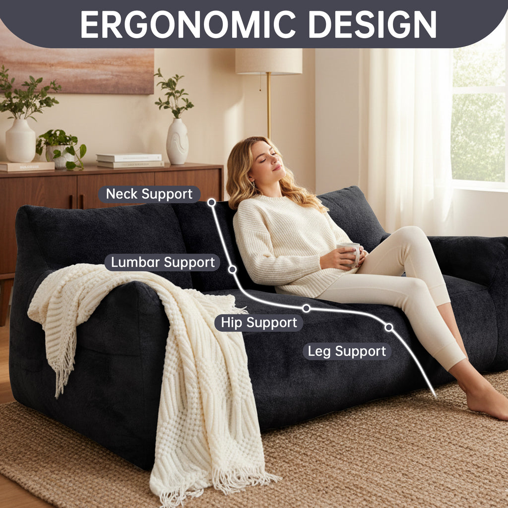 Modern Faux Fur Loveseat Couch for Small Space, Living Room Oversized Lounge Bean Bag Sofa with Memory Foam, Lazy Sofa with Soft Stuffed Filling for Apartment, Big Comfy Boneless Couches for Living Room, Bedroom