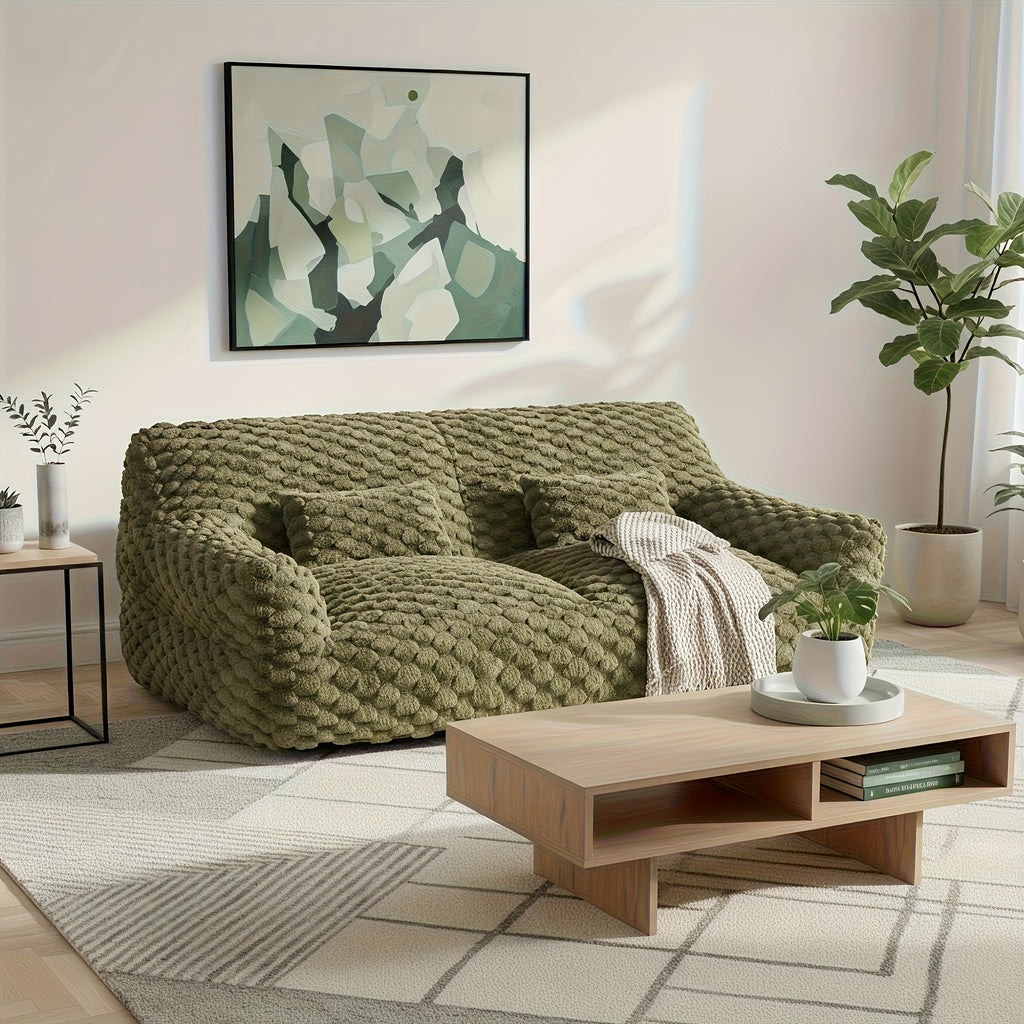 Green Plush Lazy Sofa Bed with 2 Pillows - Convertible Bean Bag Chair, No Assembly Required, Multi-Functional Sleeper Couch for Small Spaces, Durable Fabric Lounge Bed with Easy-Clean Surface, Ideal for Game Rooms, Living Room & Guest Accommodation