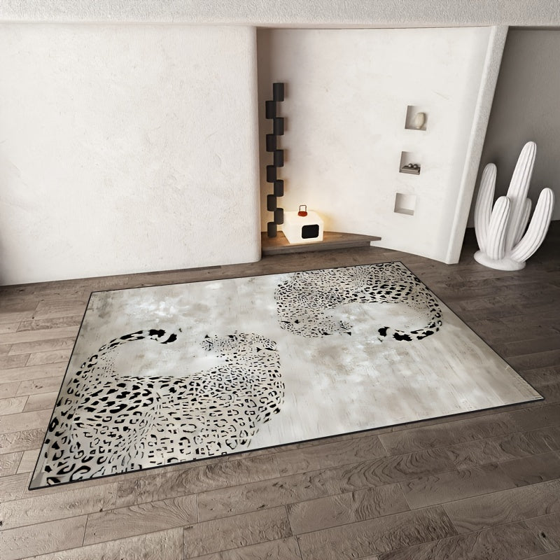 A Large Size Rug Gray Leopard Light Luxury Advanced Machine Washable Vintage Living Room Rug Black And White Simple Wind Bedroom Bed Blanket. Indoor And Outdoor  Carpet.