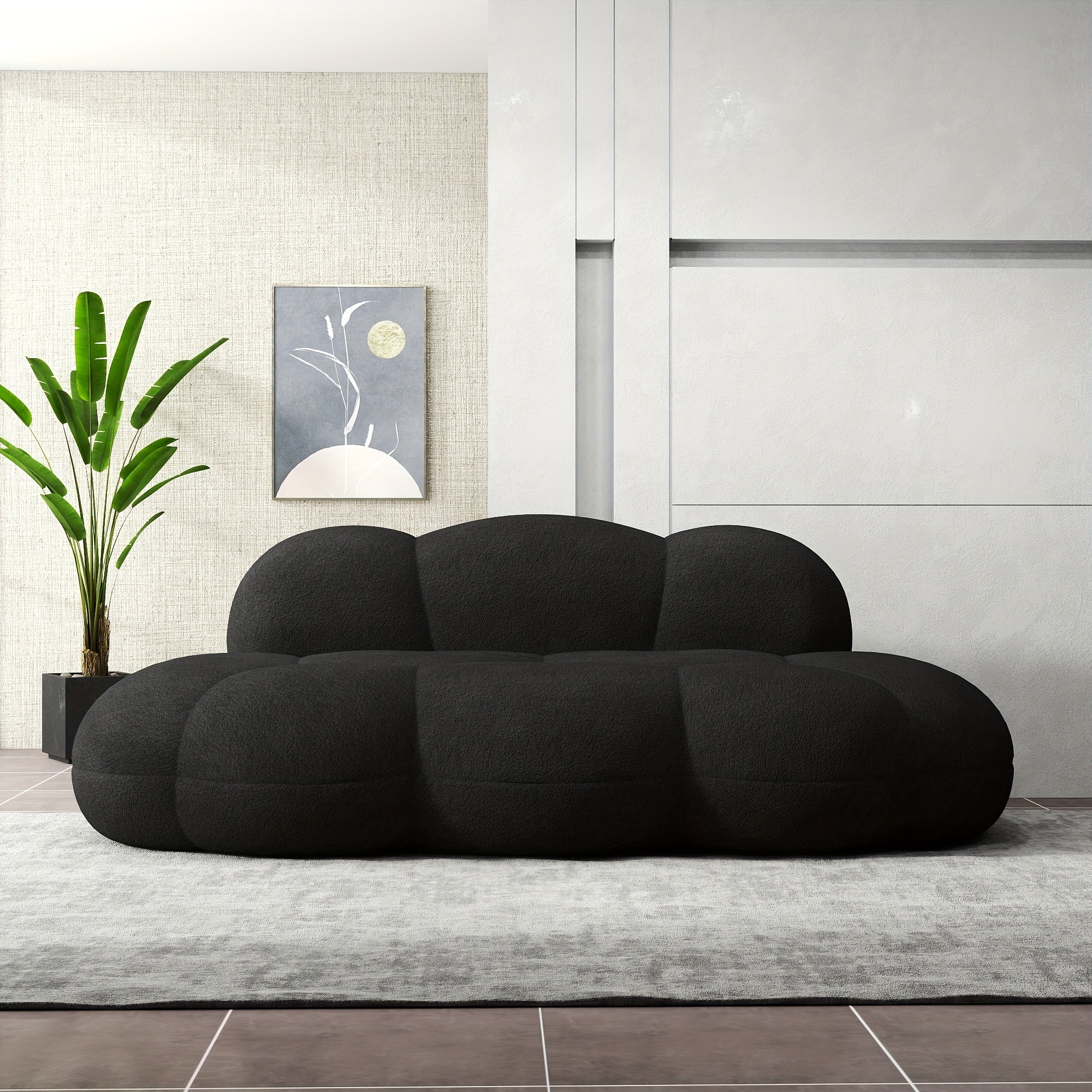 Floor Couch , Modern Curved Loveseat Sofa , Cloud Memory Foam Couches for Living Room Apartment Small Spaces , No Assembly , 90\