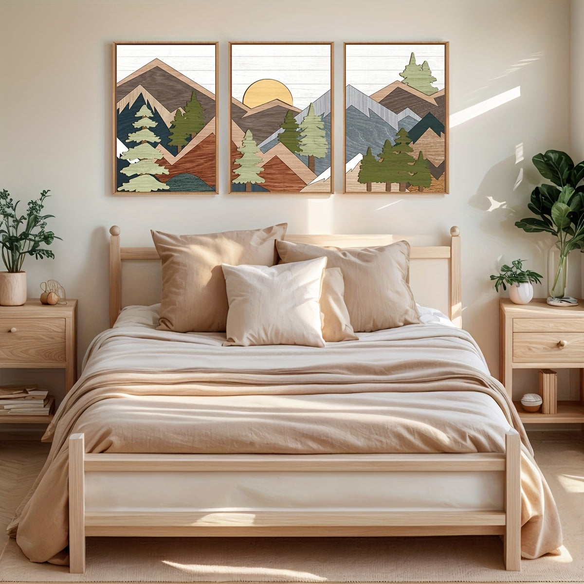 3D Wooden Mountain Wall Artwork | Framed Abstract Mountain Decor | Bohemian Nature Forest Art | Wooden Mountain Decorations | Mountain Landscape Artwork | 16\