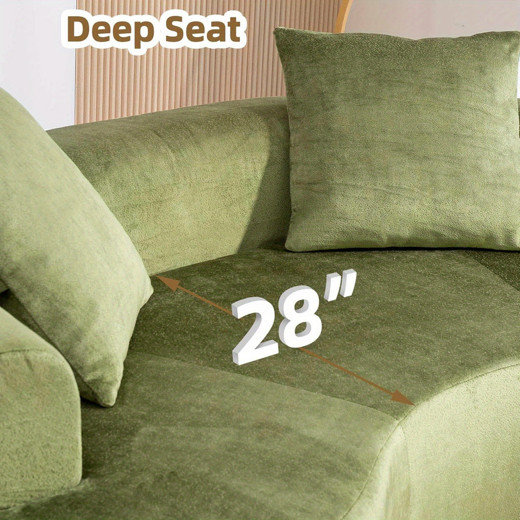 Green U-Shape Cloud Couch, Compression Sofas For Living Room, Chenille Fabric Memory Foam Sofa No Assembly Required