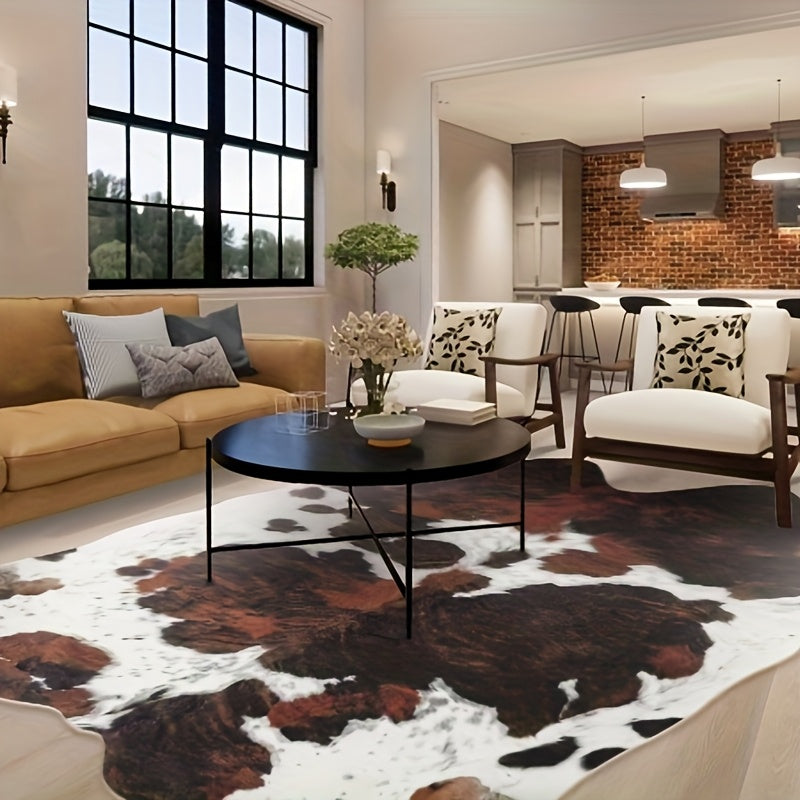 Faux Cowhide Rug, Western Style 6.2 X 5.2 Feet Thickened And Non-Slip for Living Room And Bedroom, Handmade Animal Print Floor Mat