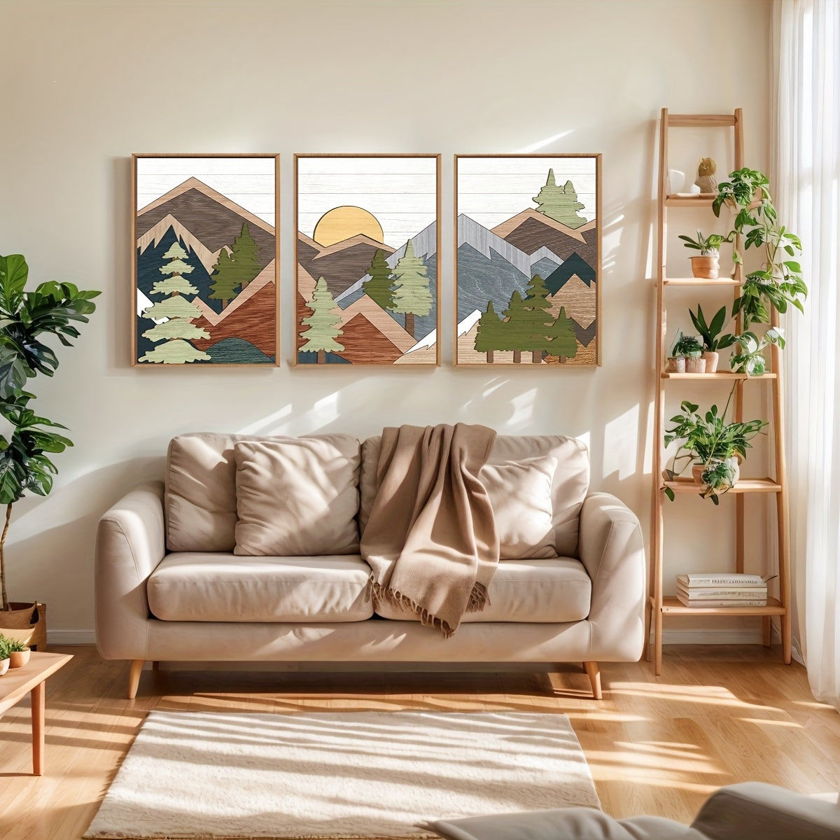 3D Wooden Mountain Wall Artwork | Framed Abstract Mountain Decor | Bohemian Nature Forest Art | Wooden Mountain Decorations | Mountain Landscape Artwork | 16\